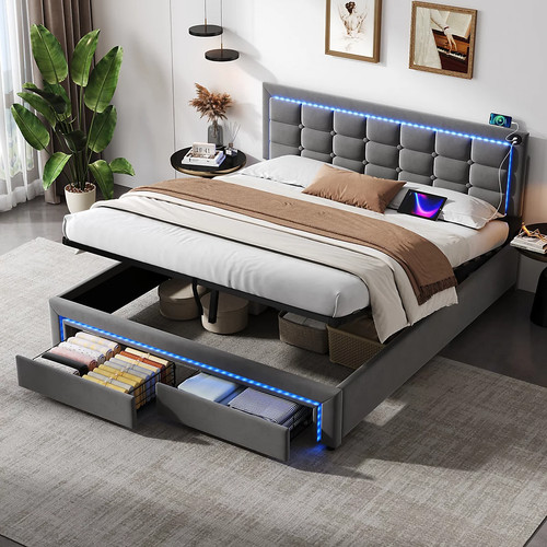 4ft6 double storage bed - 4ft6, grey