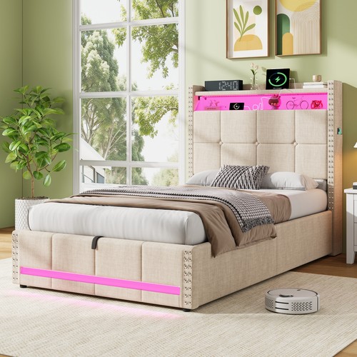 Ottoman storage bed - storage, beige