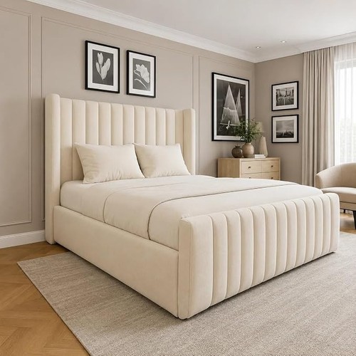 Winged panel plush velvet bed - velvet,